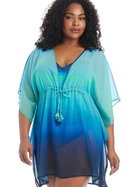 Bleu Rod Beattie Aqua-to-Navy Ombre Plus-Size Swim Cover-Up